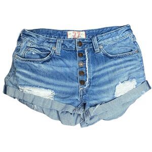 We the Free People Jean Shorts Womens 27 Blue Denim Distressed Button Fly Cuffed